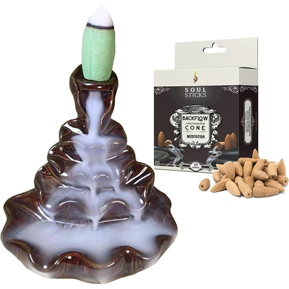 Soul Sticks Tranquility Backflow Cone Burner and Meditation Back flow Incense Cones Combination Set