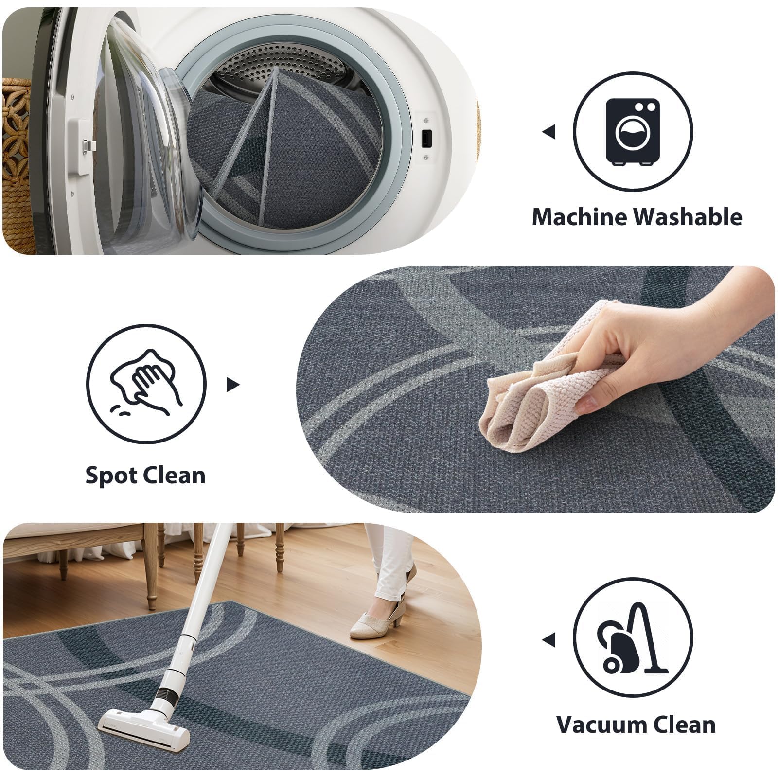 SUNDEREY 2'6"x8' Geometri Kitchen Rug,Runner Rugs 2.6x8ft Hallway Easy Jute Rug,Non Slip Washable Circular Pattern Rug,Soft Non-Slip Khaki Indoor Carpet for Entryway Laundry Bedroom,Grey
