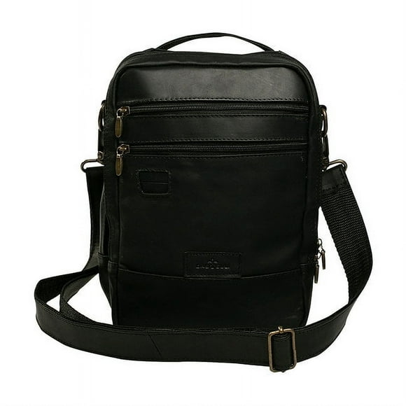 Morral Crossbody CASTELLI LEATHER AUTHENTIC Piel Negro Dos Cierres AL Frente