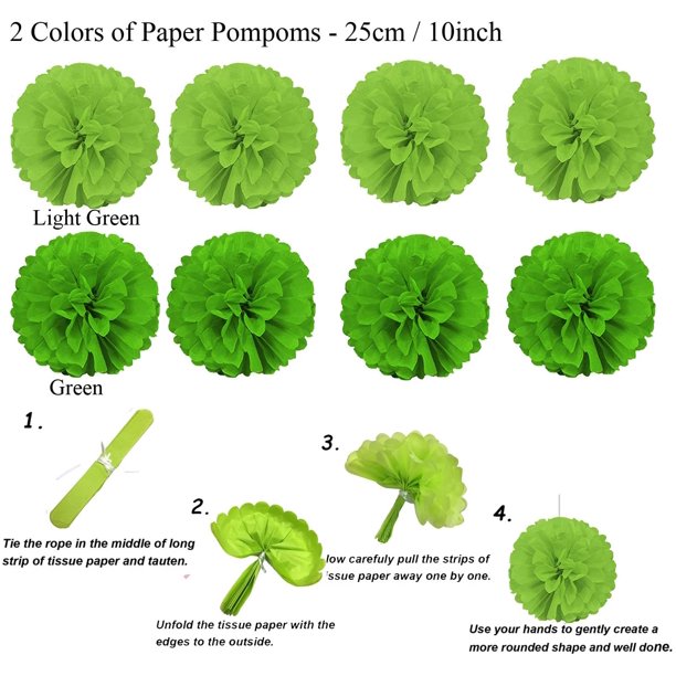 Suministros de decoración para fiestas, Betterlife, 20 piezas de flores de pompones de papel verde, abanico de bolas, pancarta triangular, abanico de papel y guirnaldas, fiesta de cumplea?os, sala de estar, oficina, guardería, verde LingWen 8390605746666