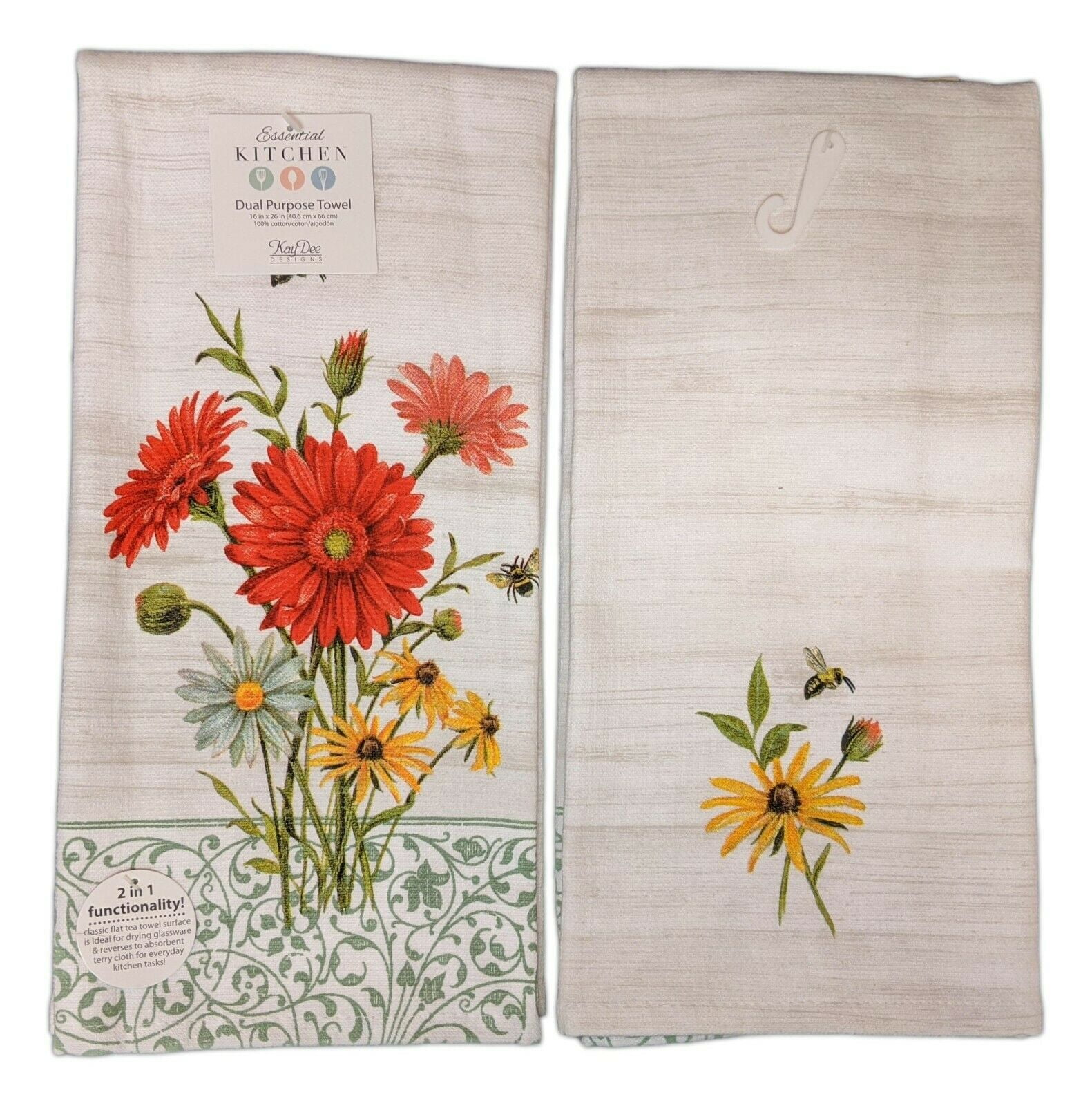 Set of 2 SWEET AS CAN BEE Honey Bee Terry Kitchen Towels by Kay