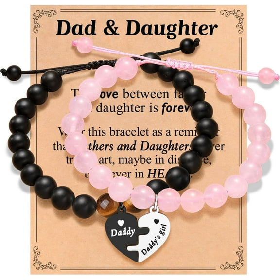 Father Daughter Matching Heart Bracelets- Fathers' Day, Birthday, Back to School, Christmas Gifts