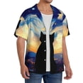 thumbnail image 2 of Balery Cat Under Starry Skies Camisa Casual de Manga Corta con Botones para Hombre, Texturizada, Estilo Cubano, para Playa, Verano-4X-Large, 2 of 5