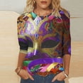 thumbnail image 2 of Penkiiy Blouse Carnaval pour Femmes Mardi Gras Mode Imprimée Décontractée Col Rond Manches 3/4 T-shirt Blouse L Multicolore, 2 of 5