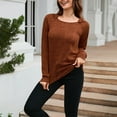 thumbnail image 4 of Womens Fall Tops Long Sleeve Rib-knit Round Neck Plain Pullover Casual T Shirts Tops for Winter Trendy 2025 (XL, Brown), 4 of 7