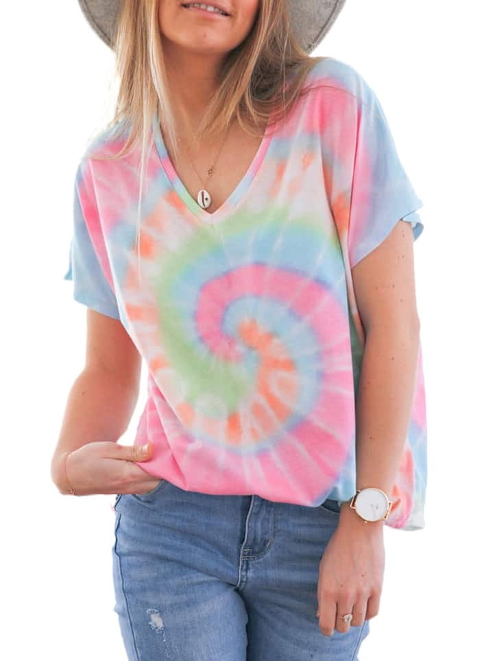 NANTE Top Casual Loose Blouse Tie Dyed V-Neck GradTient T Shirts Womens Tops Tank Shirt Pullover Womens Clothes Clothing