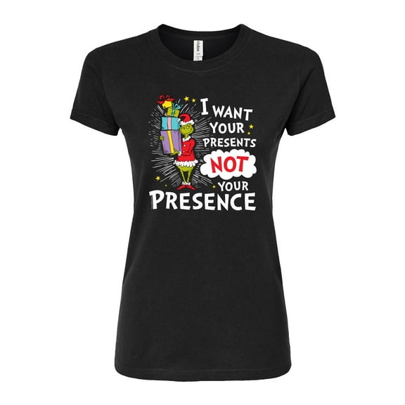 The Grinch - Presents Not Presence - Juniors Fitted Graphic T-Shirt