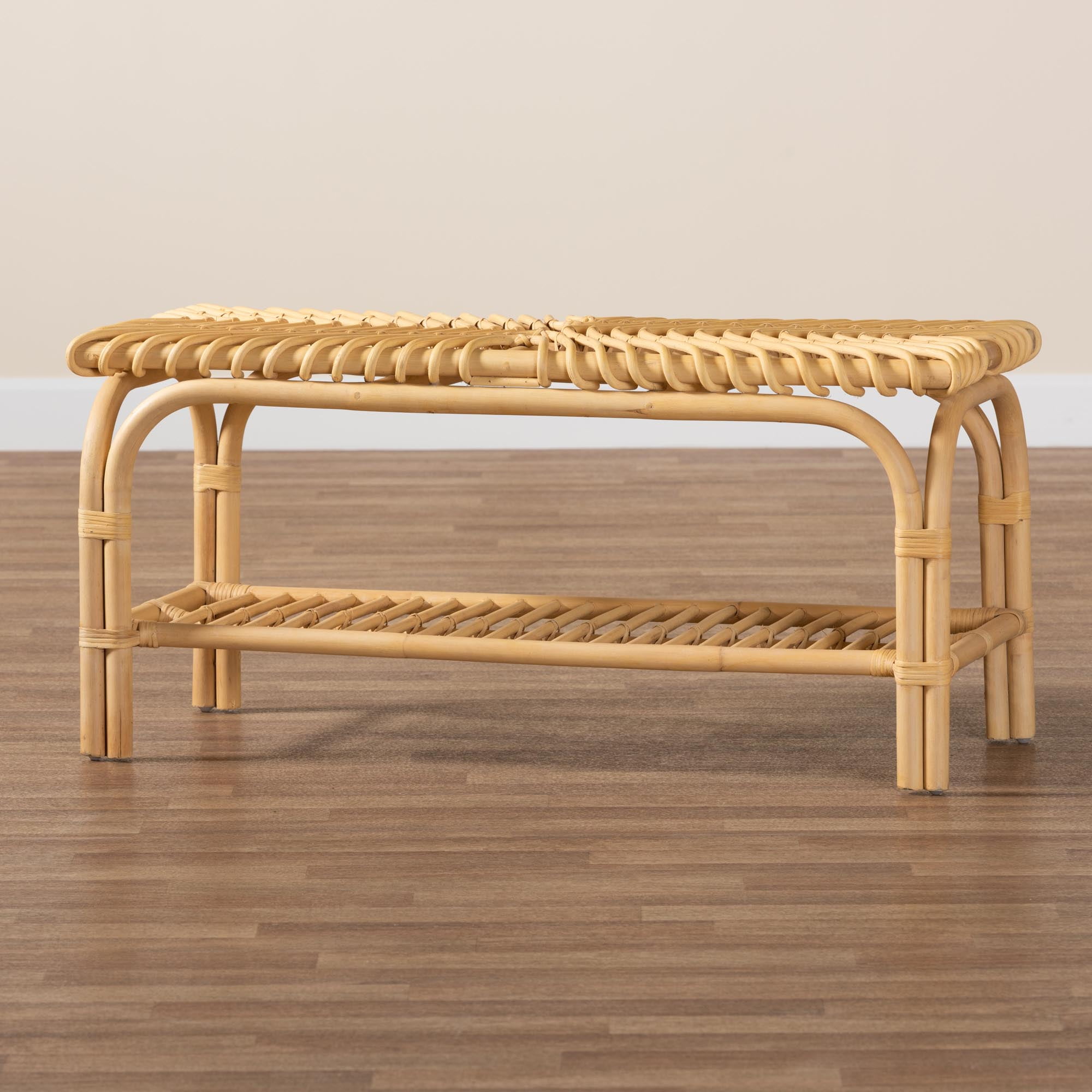 bali & pari Himari Rattan BOHO Bench, Natural Brown