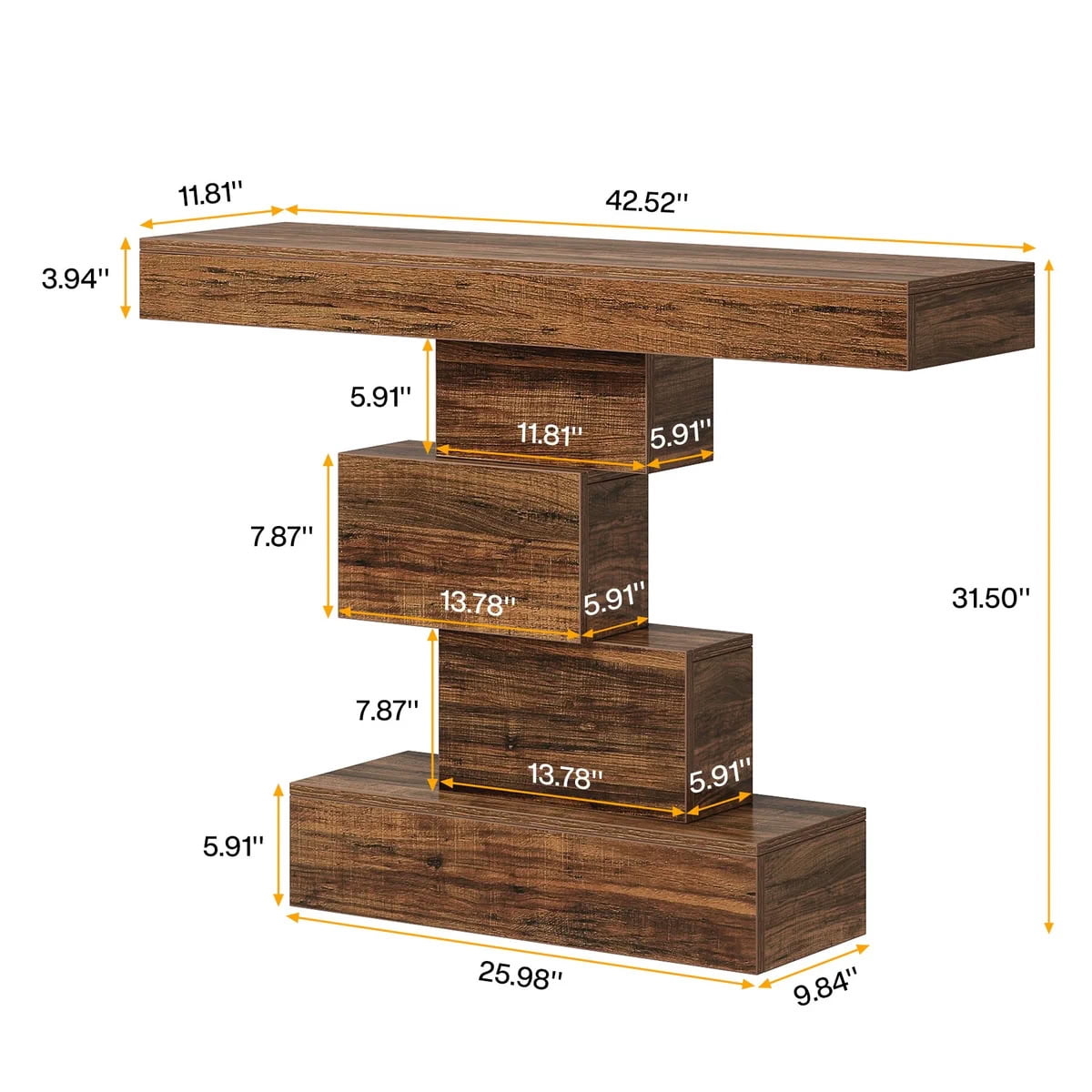 MAYEERTY 42.5" Farmhouse Console Table, Rustic Wood Sofa Table with Unique Geometric Base, Modern Accent Entryway Table for Living Room, Hallway