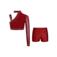 thumbnail image 3 of Miutii Kids Girls Dance Outfit 2 Piece Shiny One Shoulder Crop Top with Shorts Gymnastics Yoga Workout Activewear Burgundy 8, 3 of 4