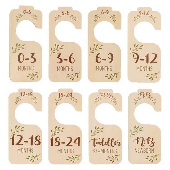 Baby Closet Dividers for Baby Clothes Organizer, Wooden Double-Sided Baby Hangers with Size Dividers for Closet, Baby Closet Organizer from Newborn to Toddler for Nursery Decor (Leaf)