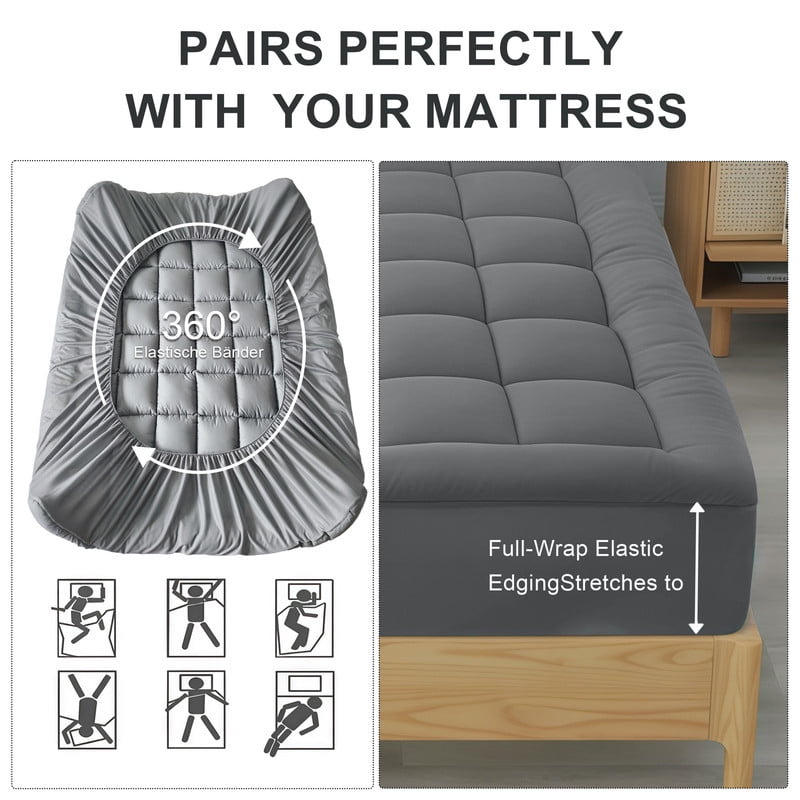 Cooling Grey Memory Foam Queen Mattress Topper, Extra Thick Mattress Pad for Back Pain Relief, Supportive Pillow Top Mattress Topper Queen with Deep Pocket Bed Topper