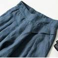 thumbnail image 4 of felwors Women' s Culottes Linen Blend Wide Leg Pants Elastic Waist Casual Palazzo Trousers with Pockets Capris Navy, M, 4 of 5