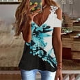 thumbnail image 4 of Camiseta de gran tamaño con estampado Floral para mujer, blusa Sexy de encaje de manga corta con hombros descubiertos y cuello en V, ropa holgada informal para mujer 2022, 4 of 5
