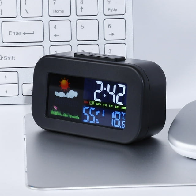 Black and Friday Clearance Sale Deal cuyhtdup Hot Selling Concise Style Colorful Screen Weather Clock Temperature And Humidity On The Same Screen Electronic Alarm Clock Backlit Calendar Clock