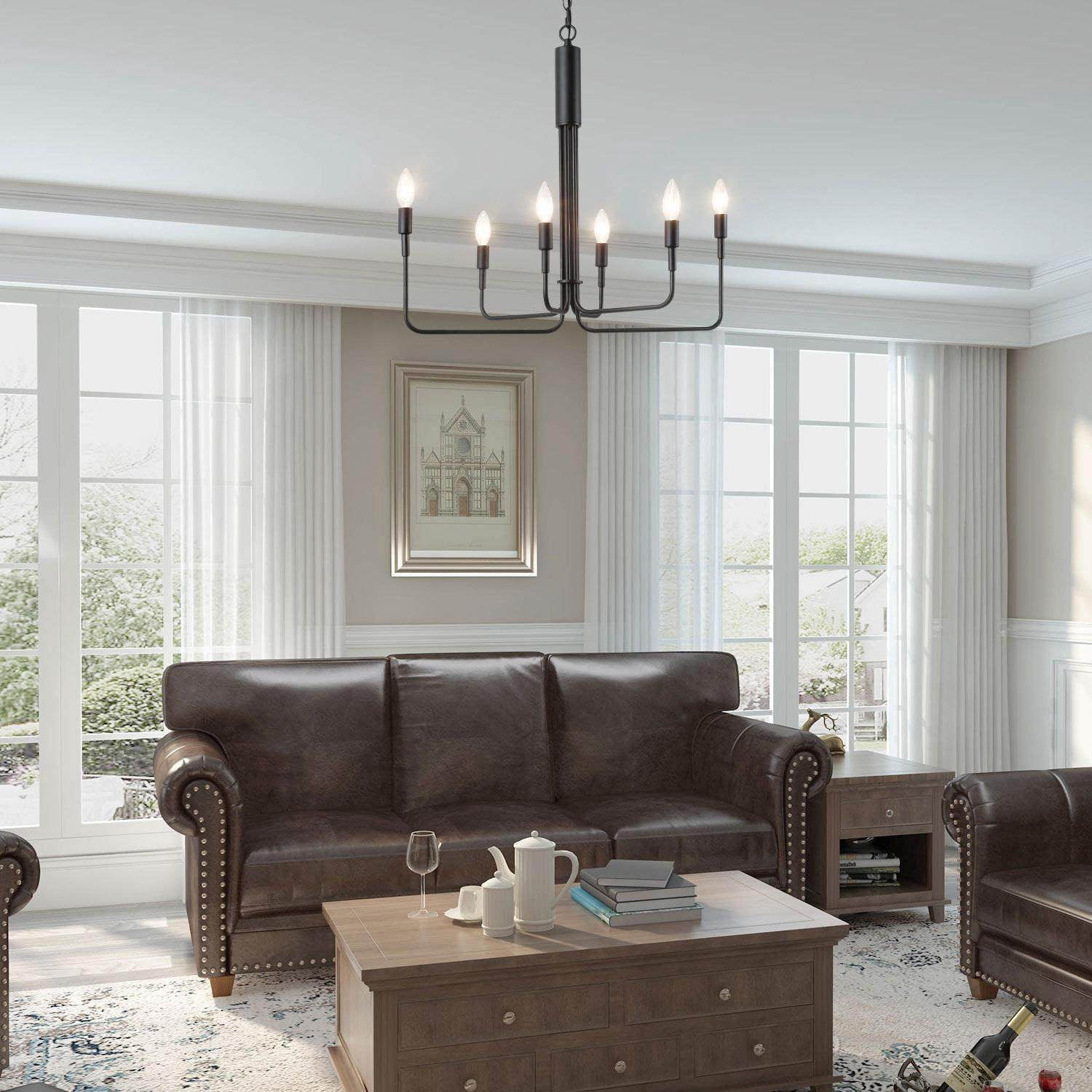 LNC 6-Light Matte Black Candle Chandelier for Kitchen, Dining or Living Room