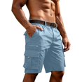 thumbnail image 2 of Men's Outdoor Cargo Shorts with Belt Loops Adjustable Waist Multi-Pocket Solid Classic Fit Soft Breathable Knee-Length Summer Bottoms for Outdoor Work and Daily Wear Light Blue M, 2 of 5