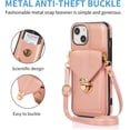 thumbnail image 4 of Compatible with iPhone 13 Wallet Case PU Leather Crossbody Strap Lanyard Clasp Durable Card Holder Slot Protective Cover for Women Girls Rosegold, 4 of 10