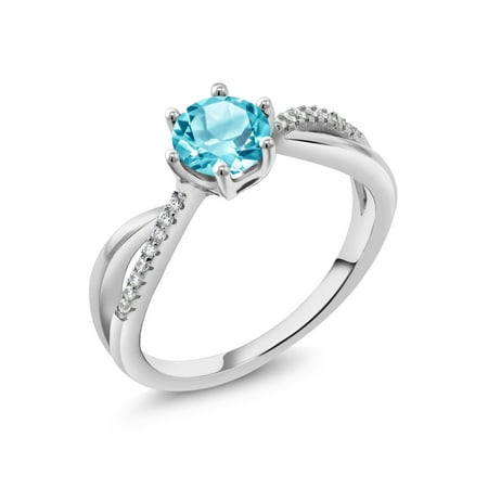 1.19 Ct Round Swiss Blue Topaz 925 Sterling Silver Ring