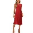 thumbnail image 2 of INSPIRE CHIC Sleeveless Dress for Women's Casual V Neck Button Pleated Midi Dress XS Red, 2 of 6