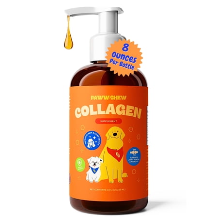 Paww Chew Liquid Collagen For Dogs - Hip & Joints Support, Skin and Coat Relief for Dogs With Dry Skin, Itch Relief, Allergy Support with Biotin, MSM and Vitamin C for Joint, Nails, Made in the USA