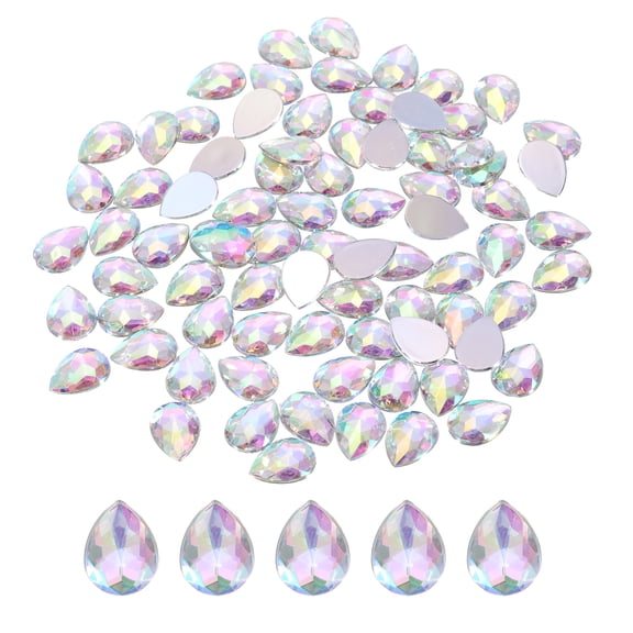 Uxcell 100Pcs Flat Back Acrylic Teardrop Gems 10x14mm Rhinestones Multicolor