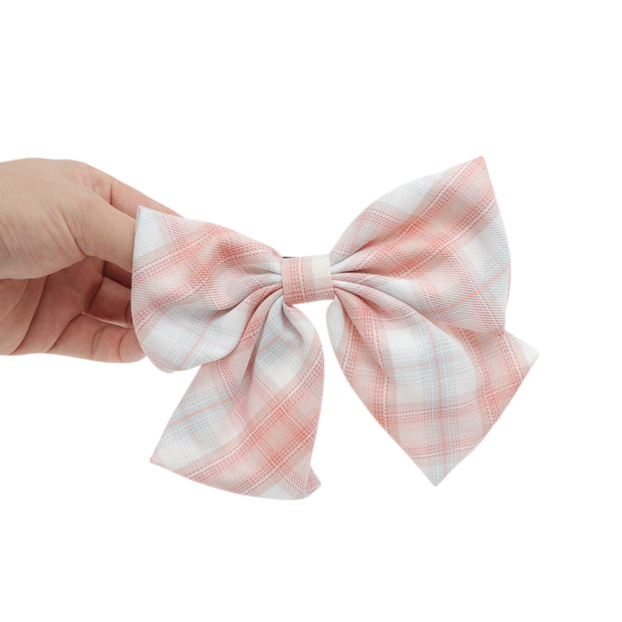 Unique Bargains Simple Plaid Bow Hair Clips Pink Navy Blue Purple 3 Pcs