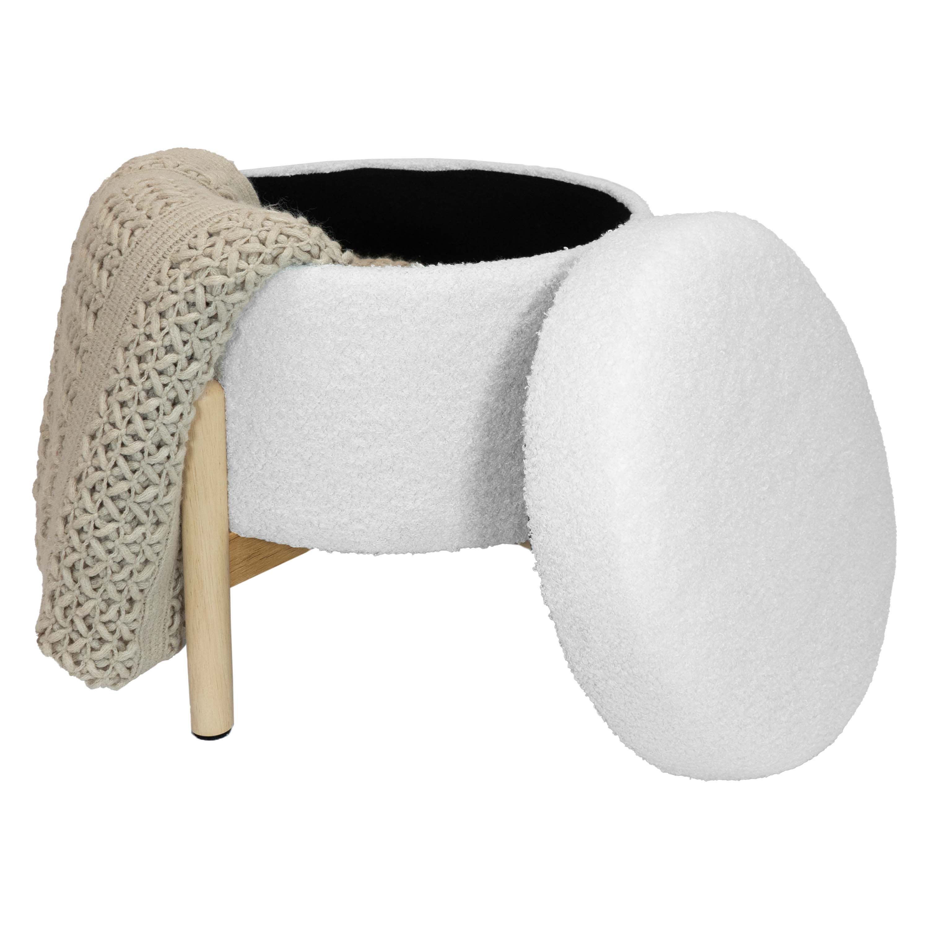 Mainstays Modern Dowel Storage Ottoman, Cream Boucle photo 4