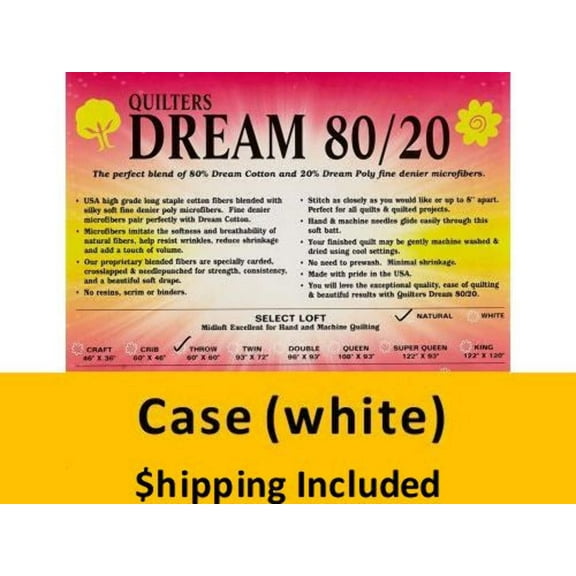 EWCR Dream 80/20 White Select Batting (Case(20) Crib 46in x 60in.) shipping included*
