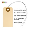 thumbnail image 2 of ¿Etiquetas de envío de Manila con cable n.º 1-2 3/4? x 1 3/8? - Caja de 100 etiquetas de papel con bridas para cables adjuntas y etiquetas de envío pequeñas precableadas con orificio reforzado, 2 of 5