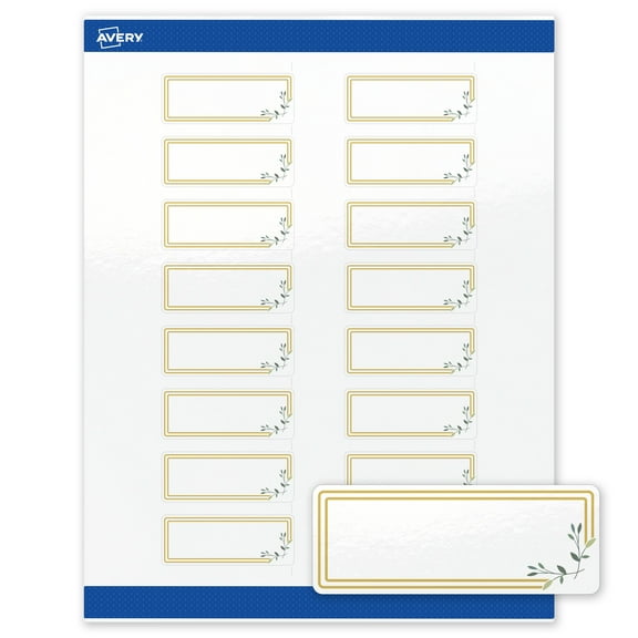 Avery Labels, 1" x 2-5/8", Glossy White, Double Gold Border w/ Florals, 160ct