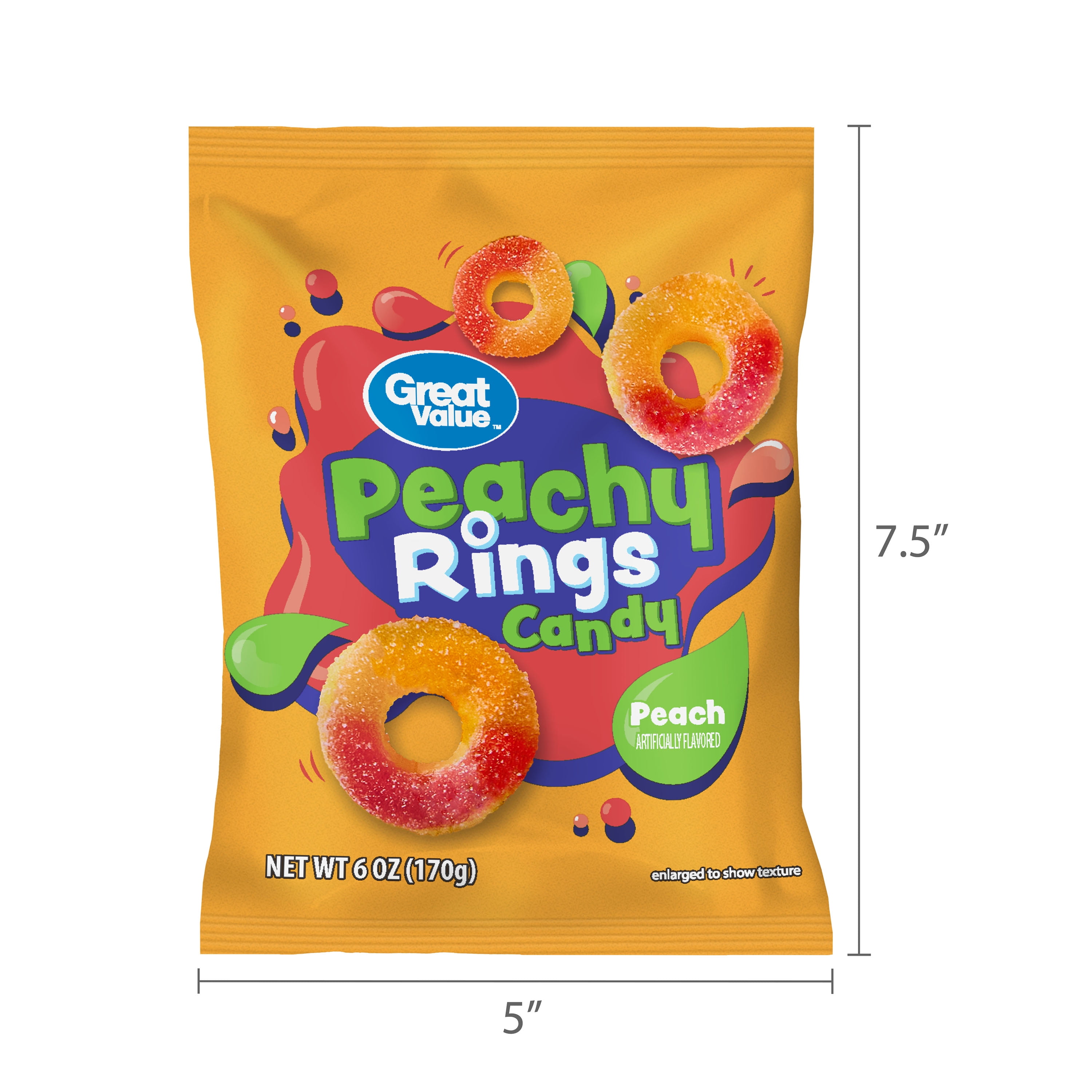 Great Value Peach Rings Chewy Candy 6 oz with Bright Colors and