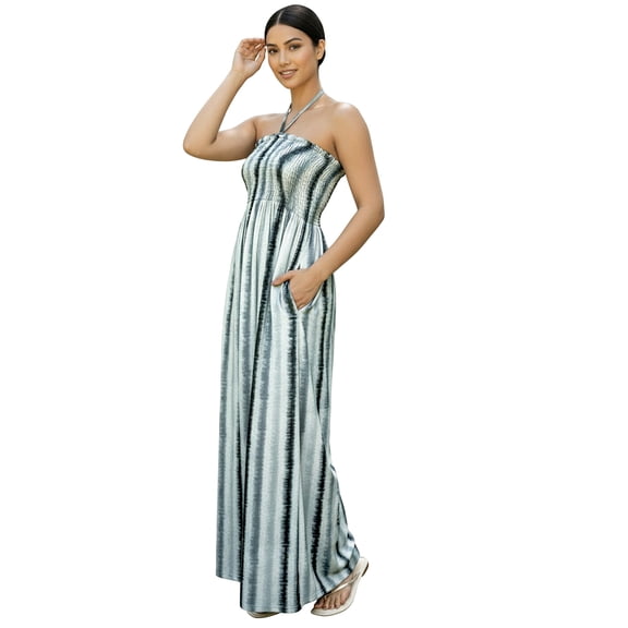 HAPPY BAY Women's House Daily Routine Evening Wear Vacation Holiday Flowy Dress Pencil Tube Top Maxi Frill Dress Evening Gown One Size Stripe Grey