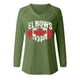 thumbnail image 3 of MHFRRA Camiseta Informal de Manga Larga con Cuello En V y Estampado Canadiense para Mujer Verde, 3 of 4