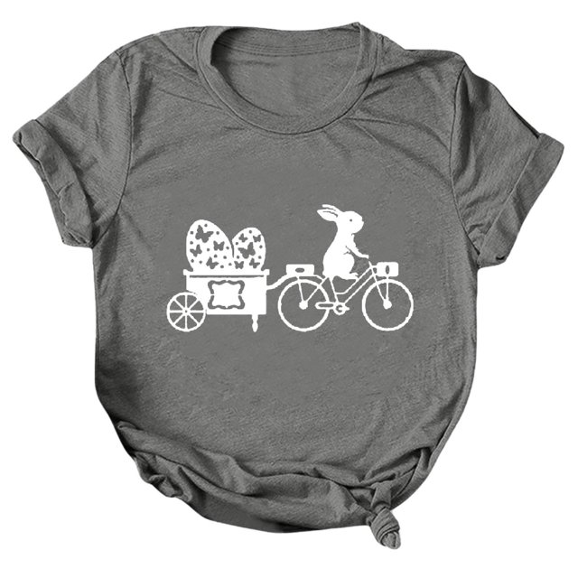 Pxiakgy Liquidation! T-Shirts de Pâques Col Rond pour Femmes Joyeuses Pâques Lapin avec Lunettes Blouse Décontractée Graphique Printemps Hauts Colorés Tee Femmes Topseaster Manches Courtes Chemise Décontractée Mode Gris TG