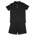 thumbnail image 4 of hotojiny Men's 2 Pieces Sets Tracksuit Summer Casual Outfits Short Sleeve Quarter Zip Shirt Breathable Beach Shorts Sweatsuit(Black,Medium), 4 of 5