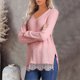 thumbnail image 2 of Mujeres Casual Color sólido Encaje Empalme Cuello redondo Manga larga Blusa delgada Camiseta Tops Pompotops gfhjh10058, 2 of 5