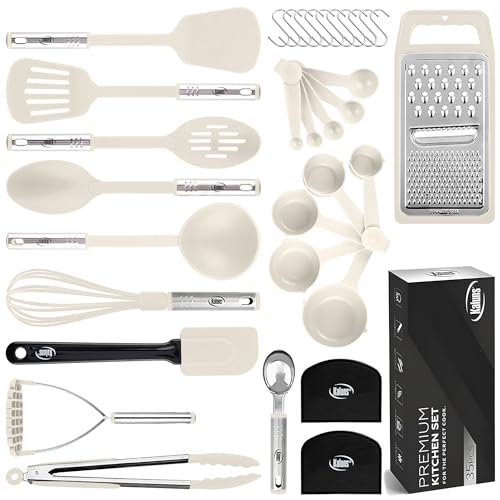 Kitchen Utensils Set 35 PCS Cooking Utensils Set Nonstick and Heat Resistant Nylon Stainless Steel Silicone Spatula Set Kitchen Gadgets Home Essentials Kitchen Accessories Apartment Must Haves