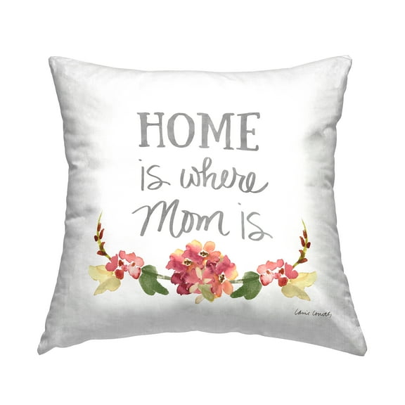 Stupell Industries Where Mom Is Red Floral Blossom Border Design by Lanie Loreth Throw Pillow