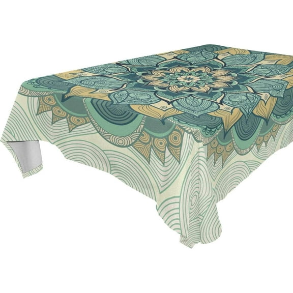 SKYSONIC 60"x60" Square Tablecloth with Ornamental Round Mandala Pattern Prints, Anti-Wrinkle and Smooth Table Cloth for Kitchen/Home/Dinning Wedding Decoration