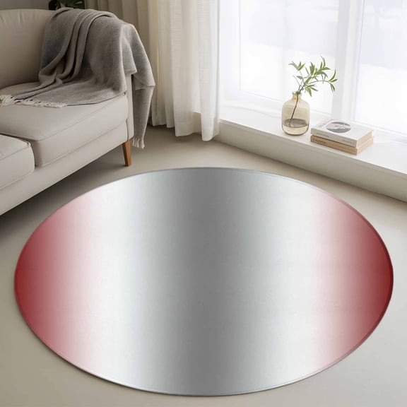 Round Area Rug 3ft, Modern White Red Grey Gradient Non-Slip Non-Shedding Floor Mat, Summer Farmhouse Minimalist Washable Sturdy Carpet for Living Room Bedroom Home Decor