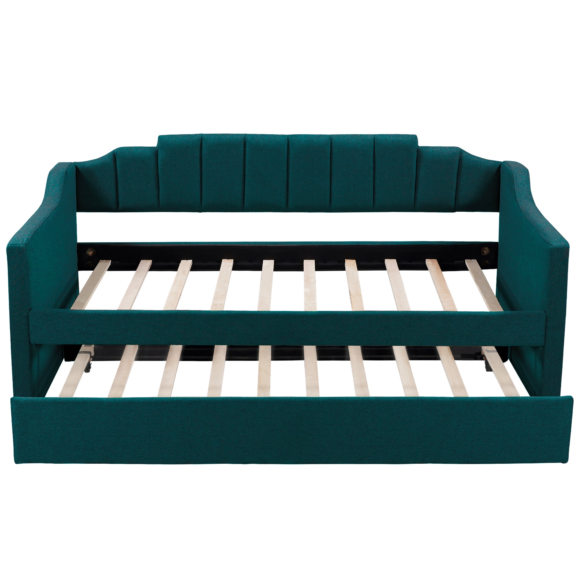 Euroco Modern Fabric Upholstered Twin Daybed with Trundle for Kids Teens Bedroom, Green