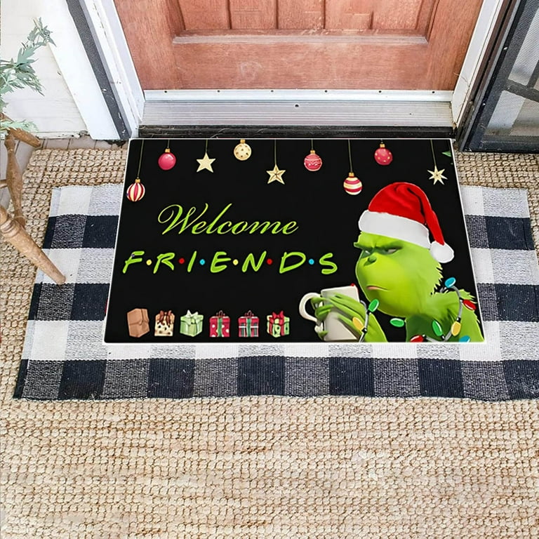 Christmas Door Mat Xmas Welcome Merry Christmas Mat Non-Slip and Washable Winter  Doormat Rubber Back Santa Door Mat Rugs for Indoor Outdoor 