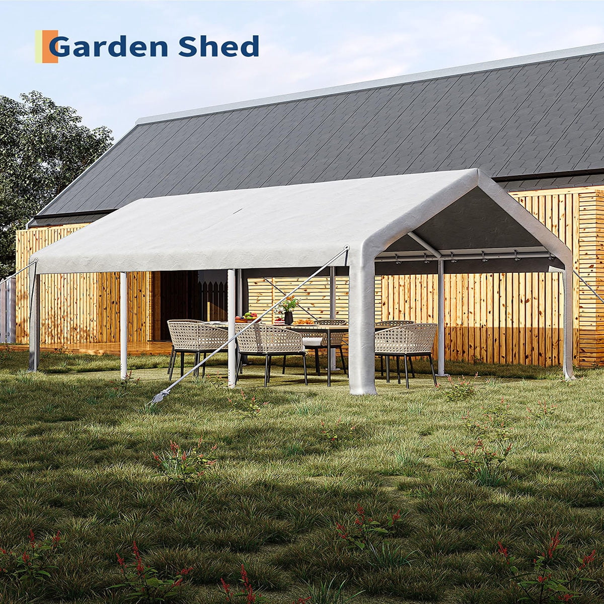 Ataucjin 12x20 ft Portable Garage, Car Port with 200 g PE Tarp Canopy, with 2 Roll-Up Doors and 4 Windows, for Temporary Paint Booth, Boats&Pickups Shed, and Event Shelter