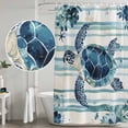 thumbnail image 4 of Teal Blue Turtle Coastal Shower Curtain Set - Extra Long 72" x 96" Washable Bathtub Curtain with 12 Hooks, Vintage Stripe Beach Botanical Waterproof Fabric Stall Shower Curtains for Bathroom Décor, 4 of 6