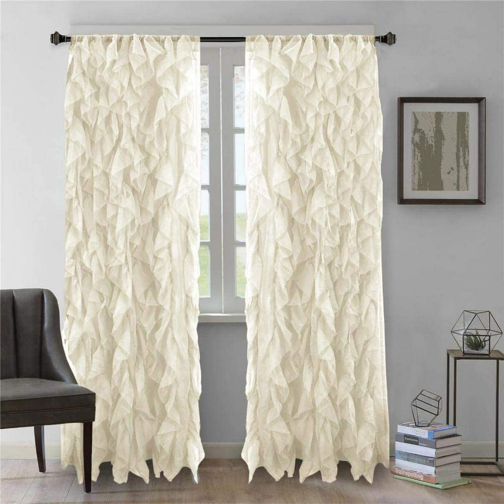 Decorative Sheer Voile Vertical Ruffle Window Curtain Panel (50" X 84