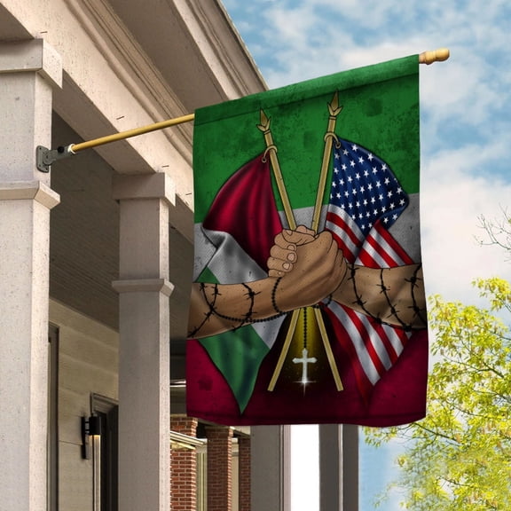 Flags Italian Handshake American Flag Friendship USA Italy Italian Part Garden Flag, Double-Sided Decorative Outdoor Flag, Patriotic Polyester Yard Flag 12 x 18 in