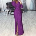 thumbnail image 2 of WTXUE Long Sleeve Dress, Women's Sequin Long Sleeve V-Neck Long Nightclub Slim Sling Dress with Slit, Purple Dress, Purple 2XL, 2 of 6