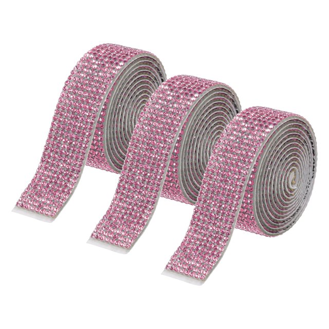 Unique Bargains 3Roll 3 Yards 18mm Self Adhesive Diamond Ribbon for Arts & Crafts,Light Pink
