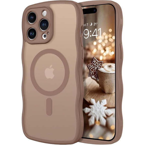 NEOFDC for iPhone 14 Pro Case, Compatible with Magsafe Wave Frame Design Translucent Matte Back Silicone Bumper Protective Magnetic Phone Case iPhone 14 Pro for Women Girls, Brown